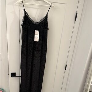 Zara Elegant Black Lace Trim Slip Dress